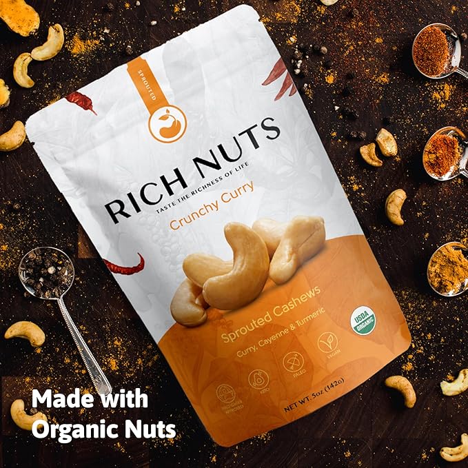 Rich Nuts Variety Pack Sprouted Nuts | Gourmet Flavored Pecans, Walnuts, and Trail Mix | Vegan, Paleo and Keto Friendly | Non-Roasted from Dehyrdated Germinated Raw, Whole Nuts | 4-5 Oz Bags (6 Pack)