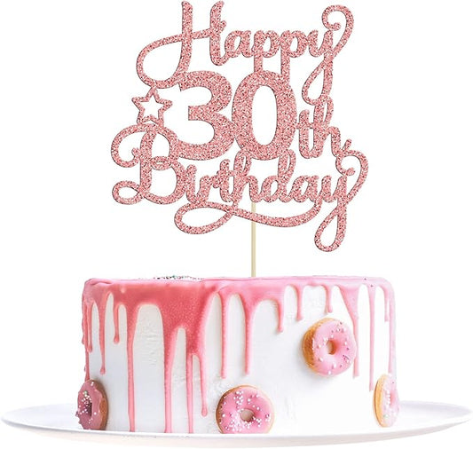 1 Pack Happy 30th Birthday Cake Topper Rose Gold Glitter 30 & Fabulous Cheers to 30 Years Old 30th Birthday Cake Pick for Celebrating 30th Birthday Anniversary Party Cake Decorations Supplies
