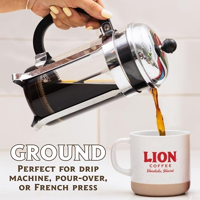 Lion Coffee 24K Gold Roast 100% Kona Ground Coffee, Medium-Light Roast, A Taste of Aloha - 7 Ounce Bag