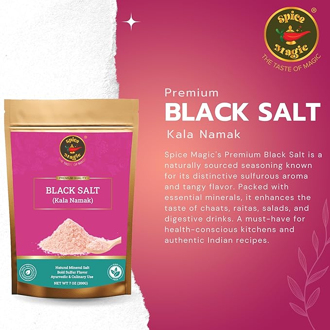 Spice Magic Black Salt (Kala Namak) ??Authentic Indian Mineral Salt | Unique Tangy Flavor for Chaats, Curries & Vegan Recipes | 7 oz (200 G)