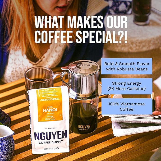 Nguyen Coffee Supply - Hanoi Robusta: Dark Roast Premium Ground Coffee Beans, Vietnamese Single Origin, Direct Trade, Low Acid with High Caffeine Content, Roasted in Brooklyn [5 lb Bag]