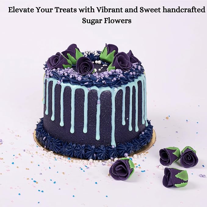 Confect Edible Flower | Edible Flower for cake decorations | Edible Flower Toppers | | Cupcakes & Doughnut Edible Toppers | True Purple Sugar Flower- Vegan, Gluten-Free, Soy-Free, Dairy-Free, Palm Oil-Free -Pack of 12