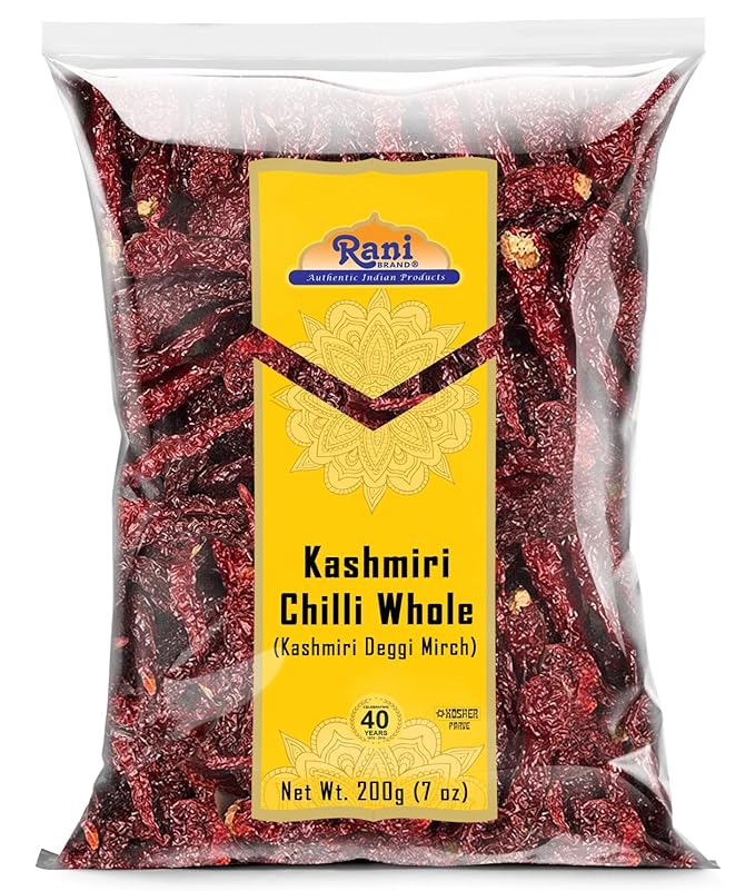 Rani Kashmiri Chilli Whole (Deggi Mirch, Low Heat) 7oz (200g) ~ Natural | Salt-Free | Vegan | No Colors | Gluten Friendly | NON-GMO | Kosher | Indian Origin