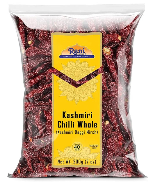 Rani Kashmiri Chilli Whole (Deggi Mirch, Low Heat) 7oz (200g) ~ Natural | Salt-Free | Vegan | No Colors | Gluten Friendly | NON-GMO | Kosher | Indian Origin