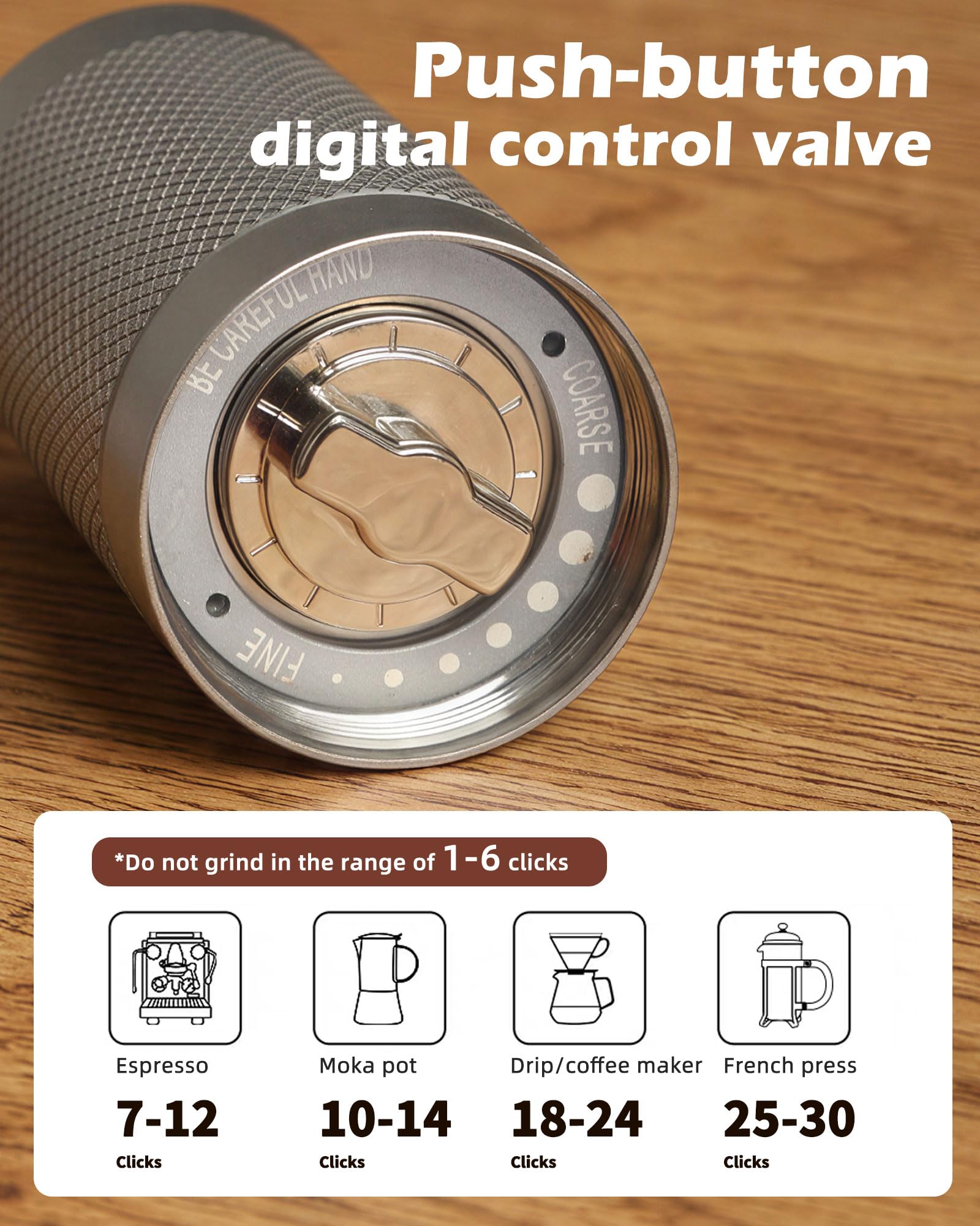Pro Manual Coffee Grinder Stainless Steel Conical Burr With Adjustable Settings.Portable For