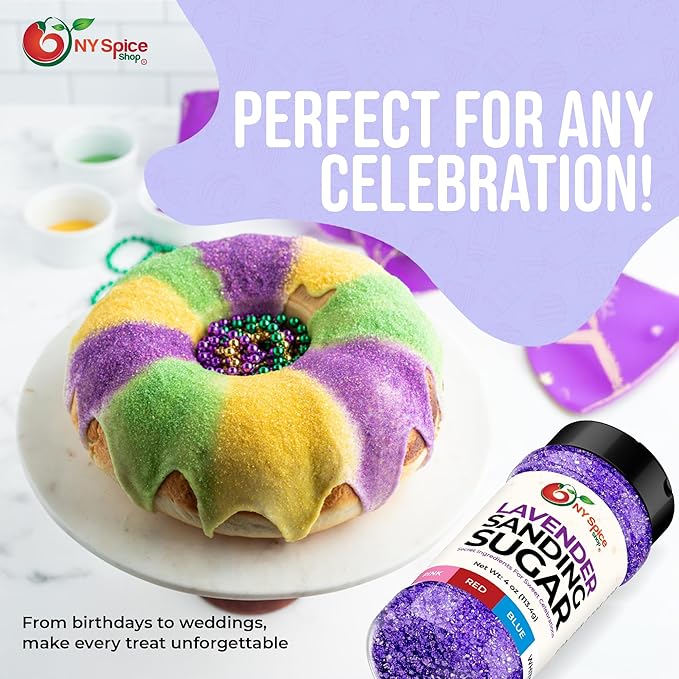 NY Spice Shop Lavender Sanding Sugar - 4 Ounce Sweet Colorful Edible Sprinkles For Candy Dish - Sugar Sprinkles For Cake Decorating Basket & Dishes