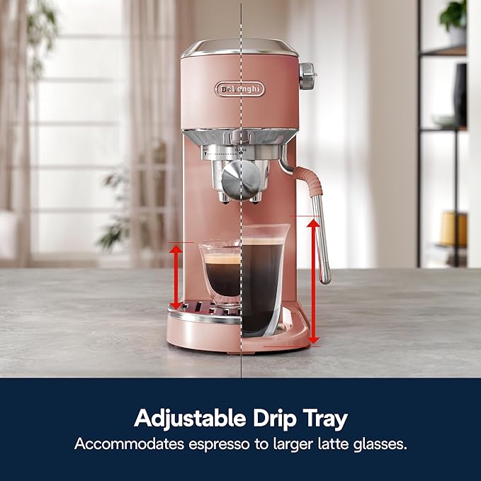 De'Longhi Dedica Duo Compact Espresso Machine - Cold Brew Coffee Maker with Milk Frother Wand- for Espresso, Hot & Iced Coffee, Cappuccinos, Lattes & Home Barista Brewing, Ros챕 Pink