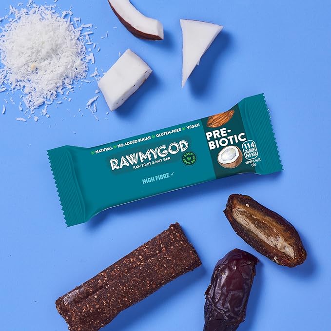 RAWMYGOD Fruit and Nut Bars, Gluten Free, Vegan, No Added Sugar (20 bars, Prebiotic)