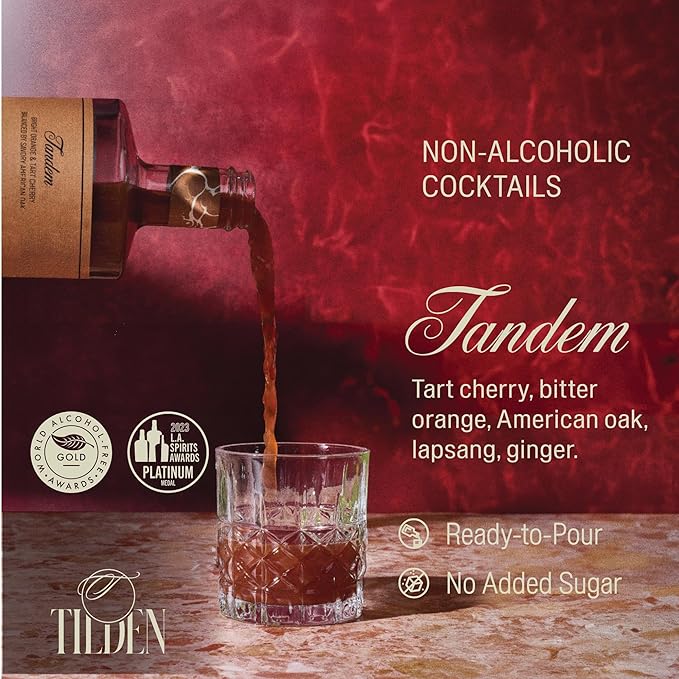 Tilden Cocktails Tandem, Non-Alcoholic Cocktail, Vegan and No Sugar Added, Tart Cherry, Bitter Orange, American Oak, 750ml