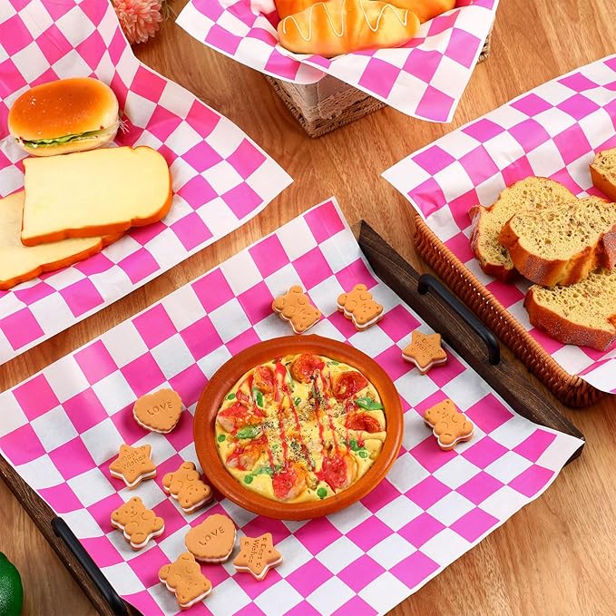 Honeydak 600 Pcs Sandwich Wrapping Paper Sheet 15x15 Checkered Food Wax Sheets Parchment Burgers Paper Basket Liner Grease Restaurant Wedding Party Supplies for Wrapping Bread BBQ