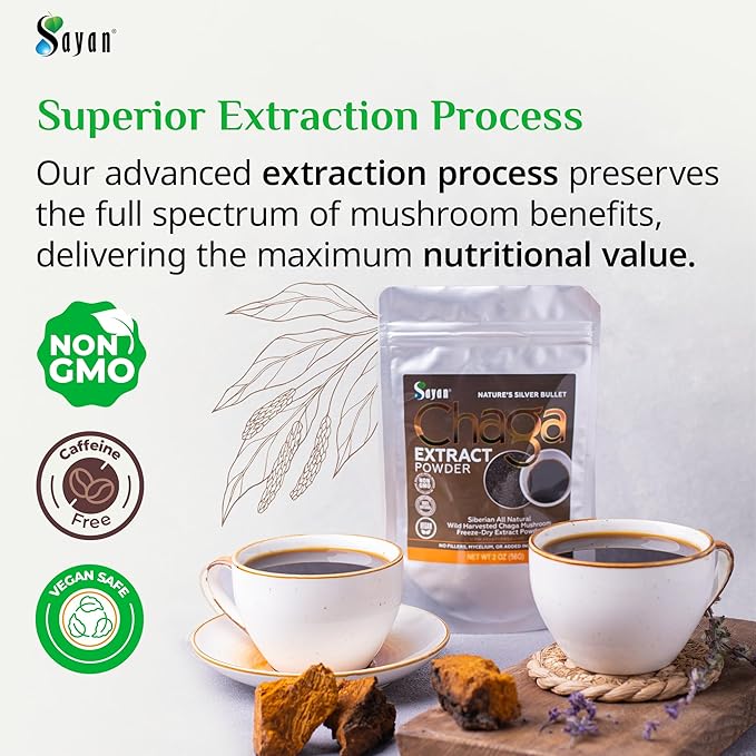 Sayan Chaga Mushroom Extract Powder (1 Lb) ??Freeze Dried Siberian Wild Harvested - Organic Antioxidant Tea for Immune and Digestion Support - Focus, Energy, Clarity, Wellness - No Additives
