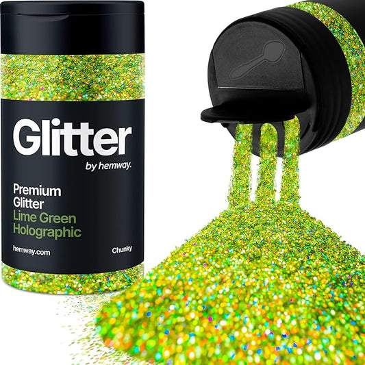 Hemway Premium Glitter Shaker - Lime Green Holographic | 130g Chunky Metallic Flake Sequins for Resin & Epoxy Crafts | Craft Supplies for Tumblers, Festival, Art