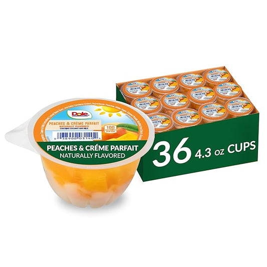 Dole Fruit Bowls Low Fat Peaches & Creme Parfait Snacks, 4.3oz 36 Total Cups, Gluten & Dairy Free, Bulk Lunch Snacks for Kids & Adults