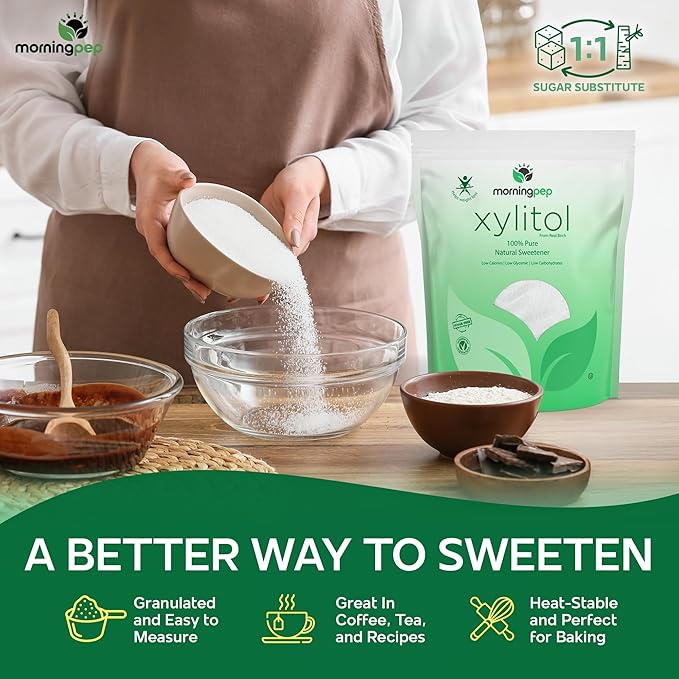 Morning Pep Sample Size Pure Birch Xylitol (Keto Diet Friendly) Sweetener with no Aftertaste 4 OZ (Not from Corn) Non GMO Kosher Gluten Free Product of USA. 4 Onces