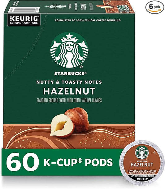 Starbucks K-Cup Coffee Pods, Hazelnut Flavored Coffee, Naturally Flavored, 100% Arabica, 6 boxes (60 pods total)