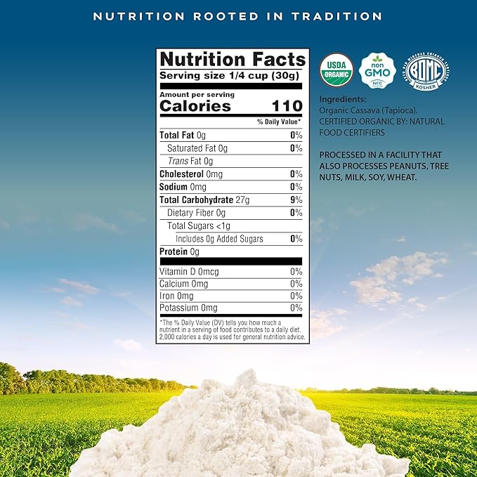 CROP BY POP - Organic Tapioca Starch Flour (40 Oz - 2.5 LB) Packed Fresh in Resealable Bag - USDA Organic, Non GMO - Food Assortments