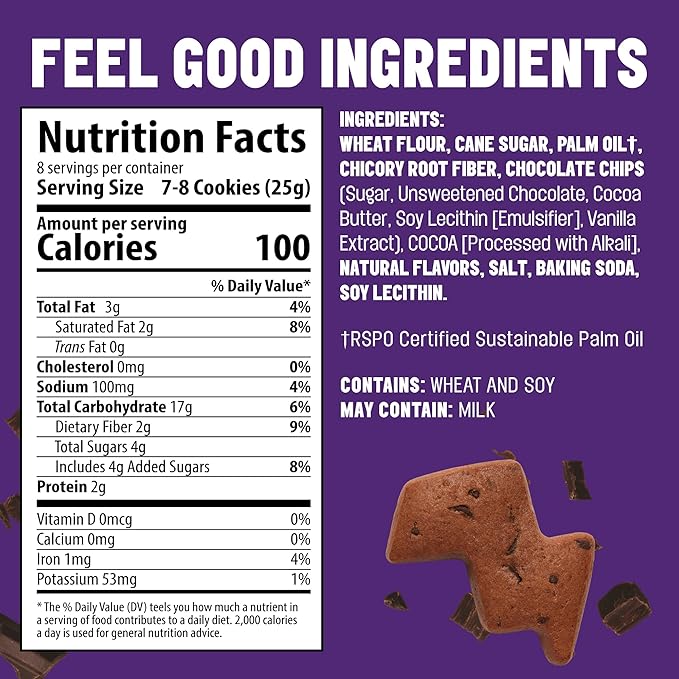 Mavericks Double Chocolate Bolt Cookies - Plant-Based Chocolate Chip Cookies, Healthy, Plant Based Snack for Kids, Nut Free, 40% Less Sugar - 7 oz Box (8 Pack)