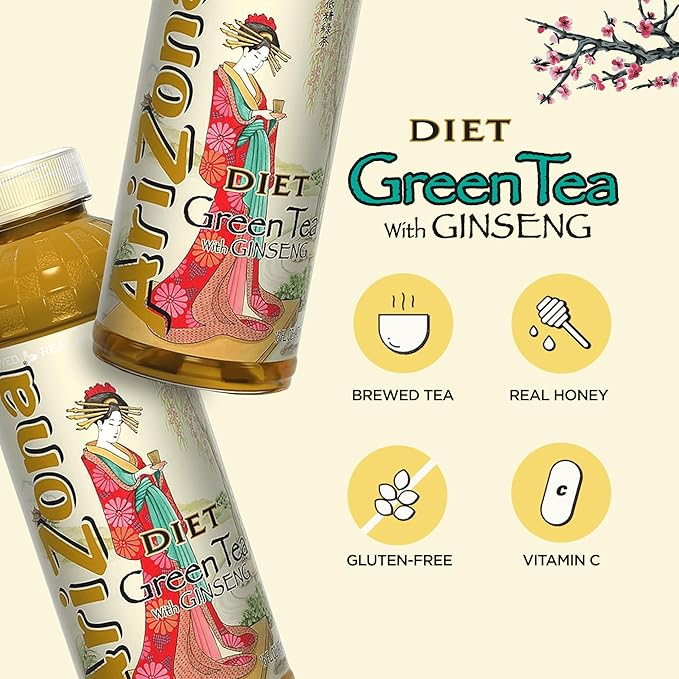 AriZona Diet Green Tea with Ginseng - 16 Fl Oz (Pack of 12)