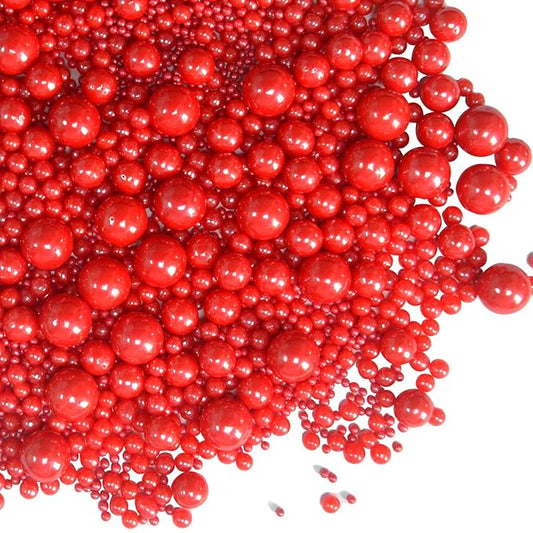 Red Sprinkles Edible Pearls for Cake Decorating Sugar Pearls Candy Cake Sprinkles Mixed Size Cookie Cupcake Cake Topper Decorations Wedding Christmas Halloween Supplies