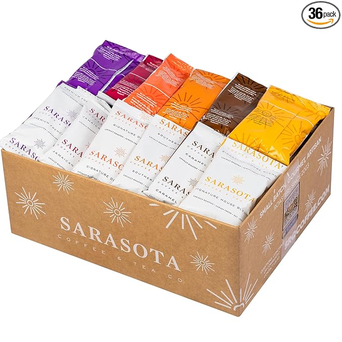 Ground Coffee | Gift Set Sampler Pack Variety Medium, Dark, & Flavored Roast Low Acid Mold Free Pouches | Gourmet Bulk Packets | Highest Rated Individual Premeasured Powder Bags for 12 Cup Drip Maker