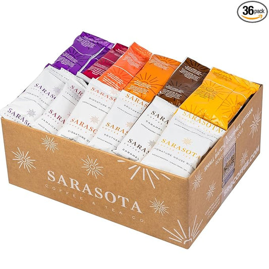 Ground Coffee | Gift Set Sampler Pack Variety Medium, Dark, & Flavored Roast Low Acid Mold Free Pouches | Gourmet Bulk Packets | Highest Rated Individual Premeasured Powder Bags for 12 Cup Drip Maker