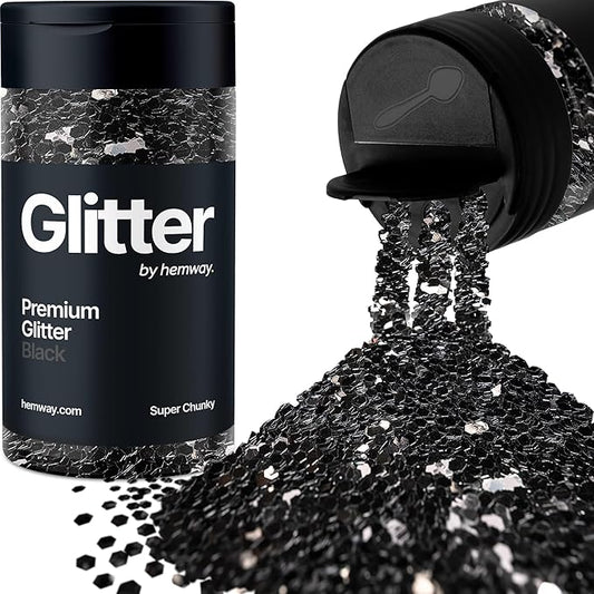 Hemway Premium Glitter Shaker - Black | 115g Super Chunky Metallic Flake Sequins for Resin & Epoxy Crafts | Craft Supplies for Tumblers, Festival, Art