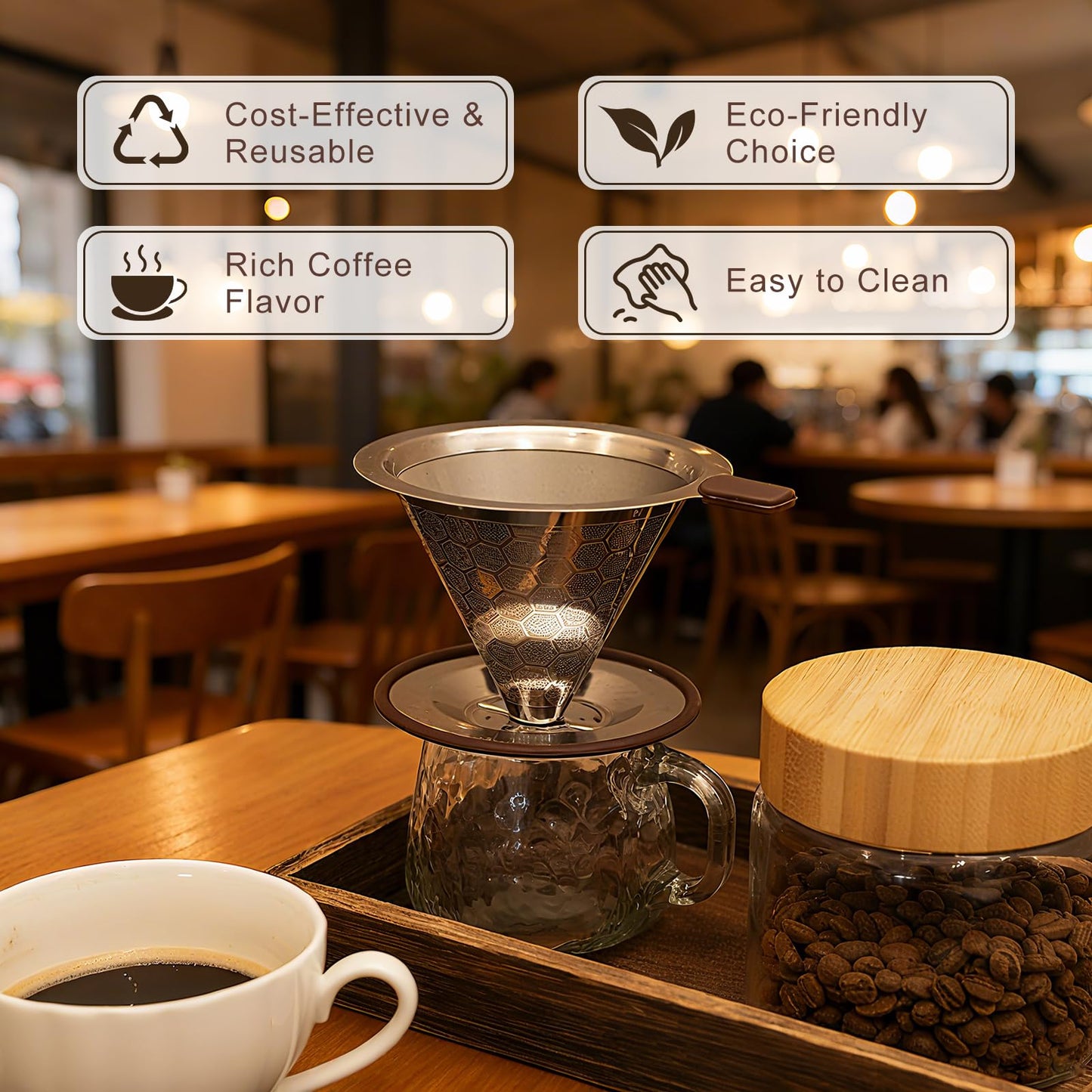 Roogaluckeep Pour Over Coffee Maker, Reusable Stainless Steel Filter