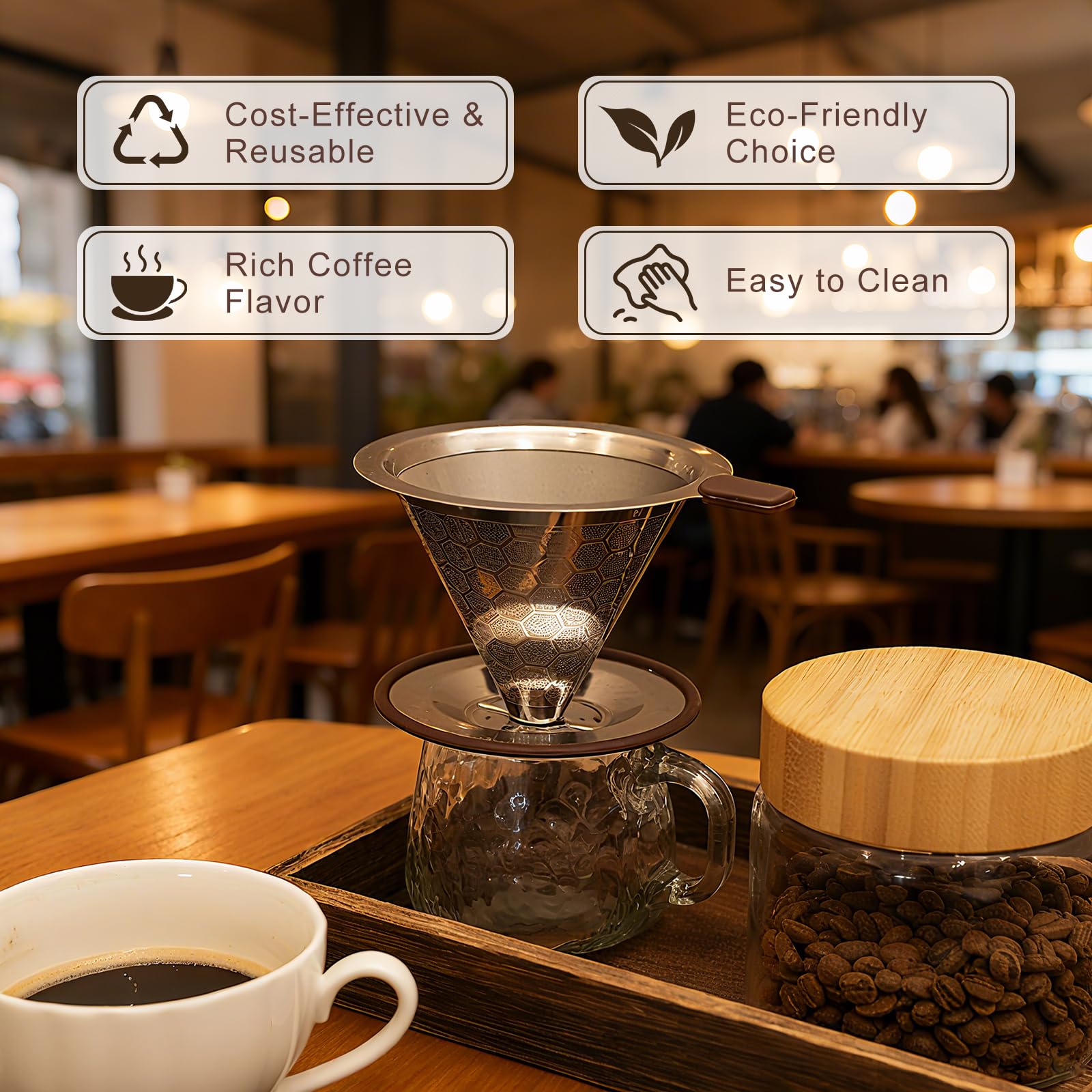 Roogaluckeep Pour Over Coffee Maker, Reusable Stainless Steel Filter