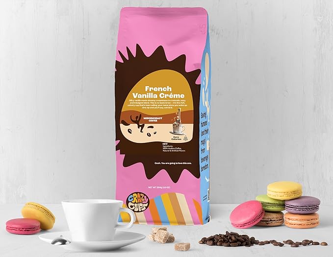 Crazy Cups French Vanilla Coffee, Flavored Ground Coffee (Vanilla Creme), 10 oz Bags, Pack of 3