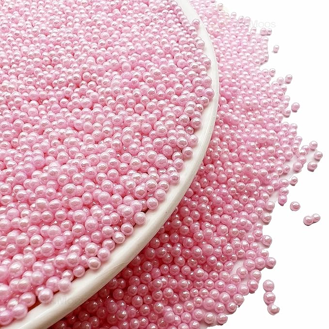 SE Si&Moos Nonpareil Sprinkles, 2mm Baby Pink Mini Edible Pearls Pink Sprinkles for Cake Decorating Halloween Cookie Decorations Wedding Shower Party Christmas Holiday Supplies 3.5 OZ