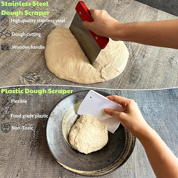 Banneton Bread Proofing Basket, Sourdough Bread Baking Supplies, Sourdough Starter Kit with 9 Inch Banneton Baskets, Silicone Bread Sling, 5 Bread Lame, Scoring Lame, Scraper, Dough Whisk