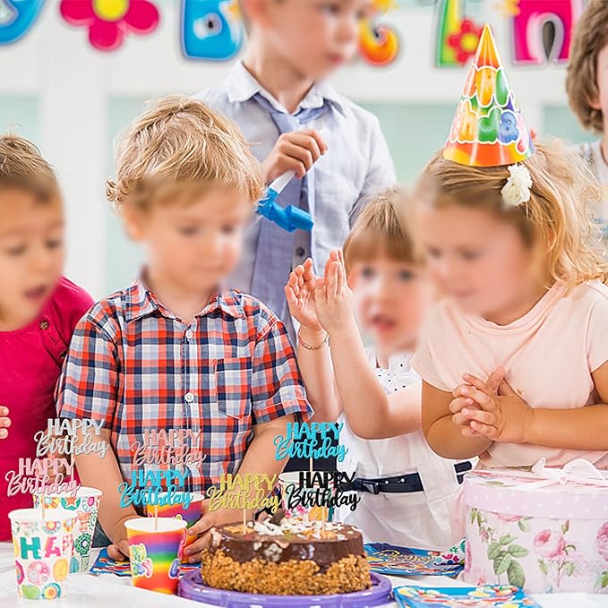 30 PCS Happy Birthday Cupcake Toppers Glitter Happy Birthday Cupcake Picks for Celebrating Birthday Anniversary Theme Party Cake Decorations Supplies Mixed 6 Colors