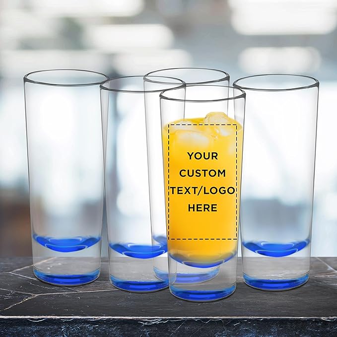 Custom Cordial Shooter Shot Glasses 2 oz. Set of 100, Personalized Bulk Pack - Great for Birthdays, Parties, Indoor & Outdoor Events - Blue