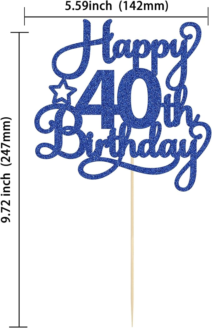 1 Pack Happy 40th Birthday Cake Topper Blue Glitter 40 & Fabulous Cheers to 40 Years Old 40th Birthday Cake Pick for Celebrating 40th Birthday Anniversary Party Cake Decorations Supplies