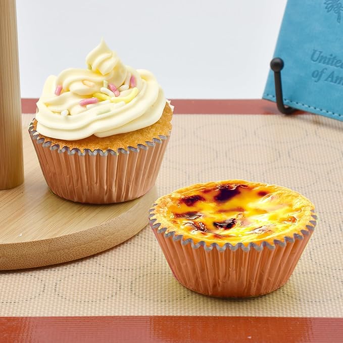 200 Pcs Orange Foil Cupcake Liners Standard Baking Cups Muffin Paper Cases