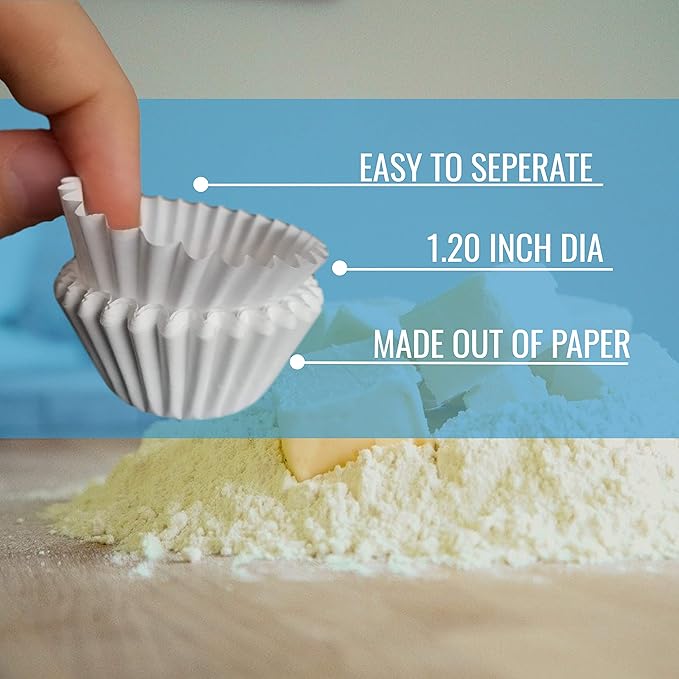 White Mini Cupcake Liners - 300-Pack - Mini Cups Sized Paper Cupcake Wrappers - Fits Perfectly Any Muffin Baking Pan - Cup Cake Liner for Cupcakes, Muffins, Keto Fat Bombs & Cheesecakes