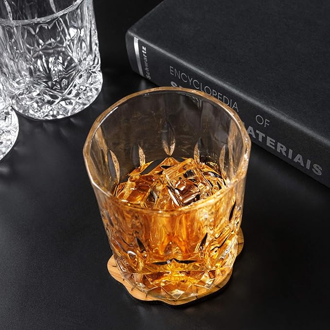 KANARS Old Fashioned Whiskey Glasses - 10 Oz Crystal Rocks Barware Set of 2 for Scotch, Bourbon, Rum, Liquor and Cocktail Drinks - Unique Whisky Gift for Men Dad