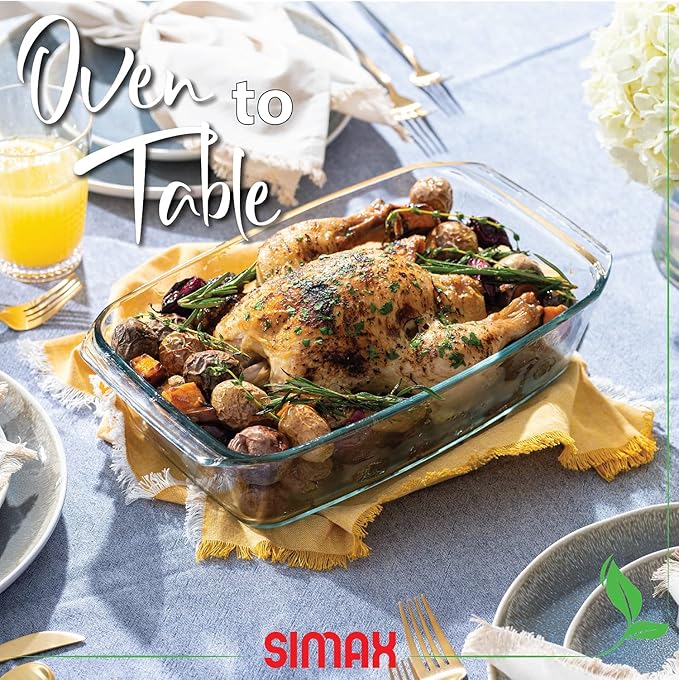 Simax Large Glass Casserole Dish, Oven Safe Cookware With Lid, Oblong Covered Glass Dish For Baking, Serving, Cooking, Microwave and Dishwasher Safe Bakeware, 3 Quart Capacity