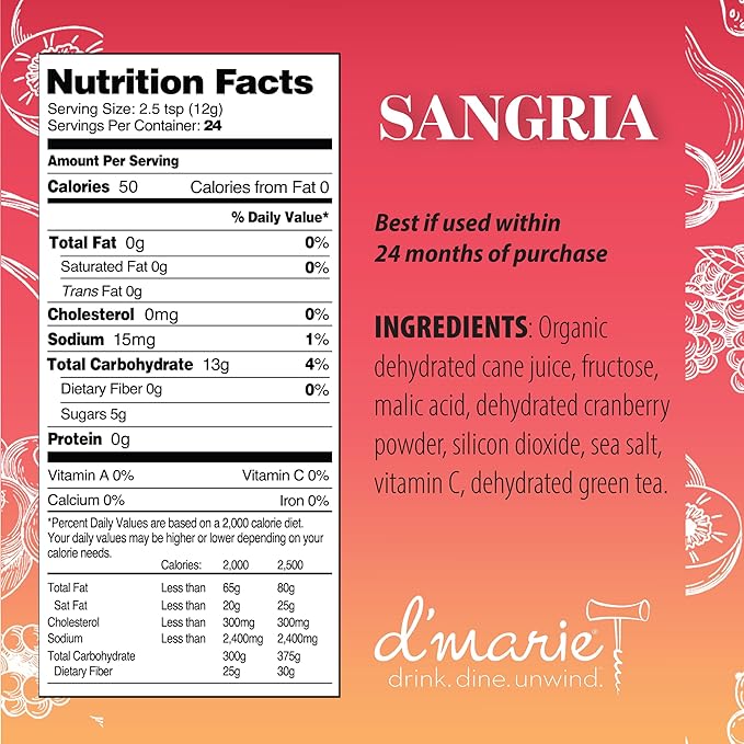 Frozen Cocktail Drink Mix Sangria - Makes 10 Wine Slushies - Drink Powder Pouches for Alcohol - All Natural Low Sugar Mixer, No Blender Needed