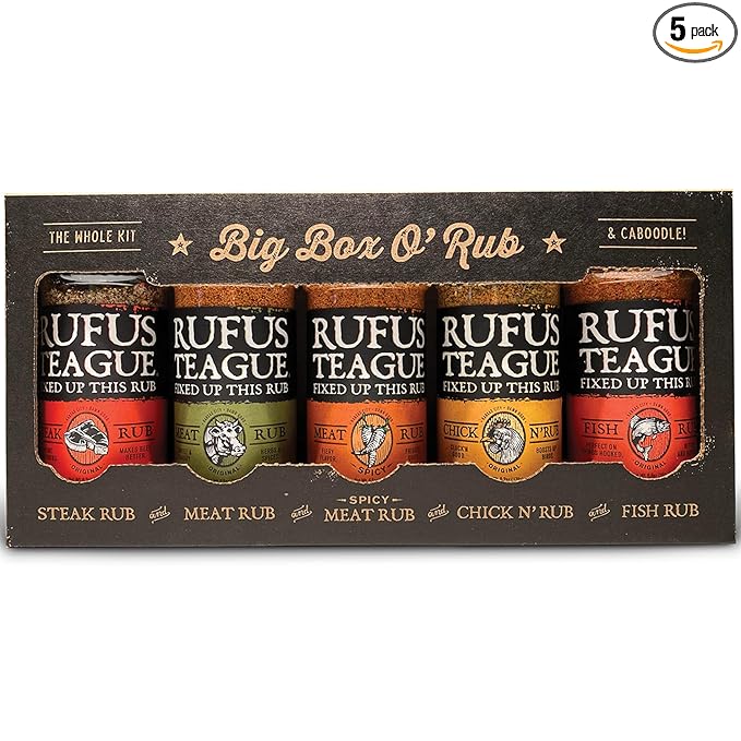 Rufus Teague BBQ Seasoning Gift Set, Big Box O' Rub BBQ Dry Rub for Smoking and Grilling Meat, 5 Flavor Spice Set, Gifts for Men Who Like Grilling