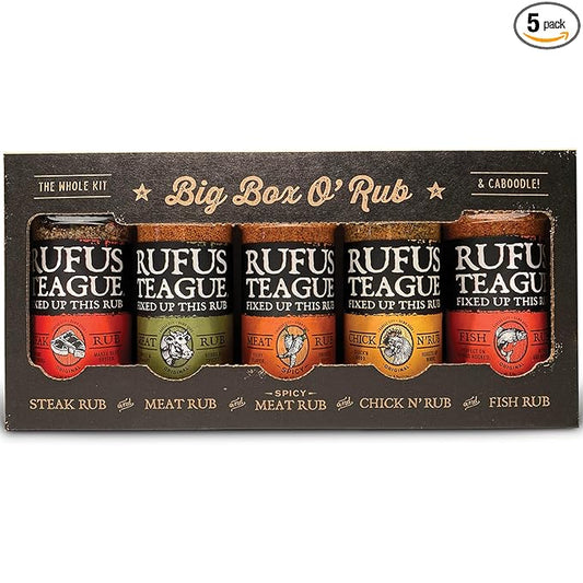 Rufus Teague BBQ Seasoning Gift Set, Big Box O' Rub BBQ Dry Rub for Smoking and Grilling Meat, 5 Flavor Spice Set, Gifts for Men Who Like Grilling