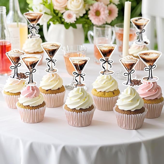 24Pcs Espresso Martinni Cupcake Toppers, Coffee Martini Cupcake Decorations, A Tiny Bit Older Bridal Shower Party Supplies, Bachelorette Decor