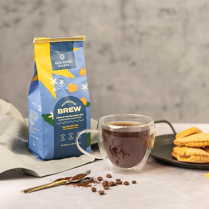 Blue Zones Nicoya - Morning Brew, Maya Nut with Coffee - 100% Natural Ground Coffee Alternative - High Micronutrients - Low Caffeine, Gluten & Sugar-Free (12 oz/ 340g)