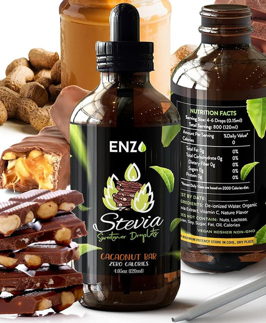 Enzo Liquid Stevia Drops Our Zero Calories Sweetener (4oz - 800 Servings/Bottle) - Chocolate Peanut Butter - All Natural flavoring with No Artificial Additives & Filler Ingredient