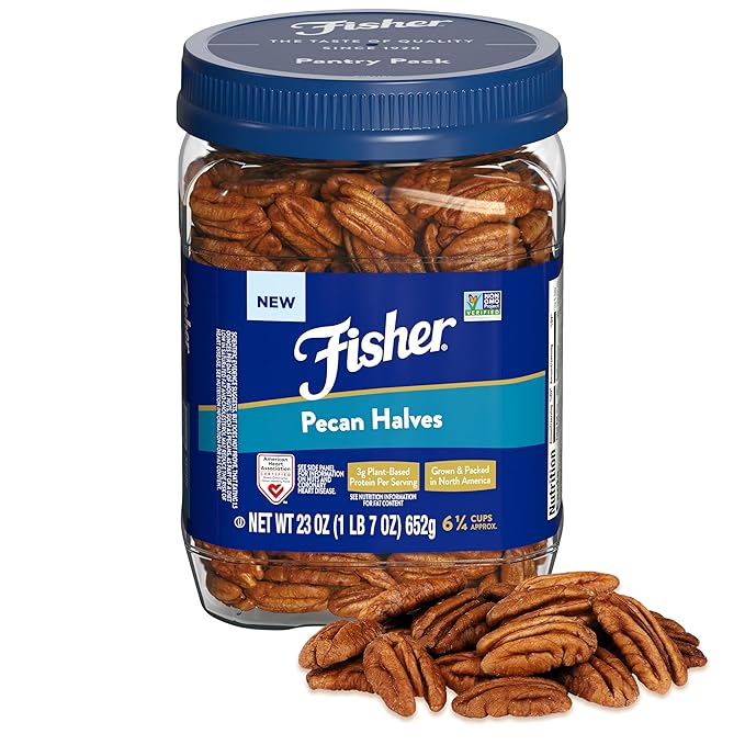 Fisher Chef's Naturals Pecan Halves 23 oz 100% Resealable Jar, Unsalted Raw Nuts for Cooking, Baking & Snacking, Healthy Snacks for Adults, Vegan Protein, Keto Snack, Gluten Free Raw Pecans Halves