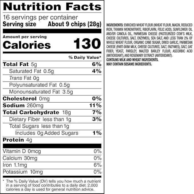 Stacy's Pita Chips, Parmesan Garlic & Herb Baked Chips, 16 Oz Snack Bag (Pack of 2)