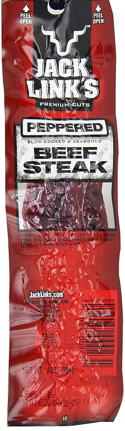 Jack Link's Beef Steak, Peppered - Protein Snacks, Meat Snack with 11g of Protein, Made with 100% Beef, Individually Wrapped Bulk Snack Pack, Keto Friendly - 1 Oz. (12 Count)