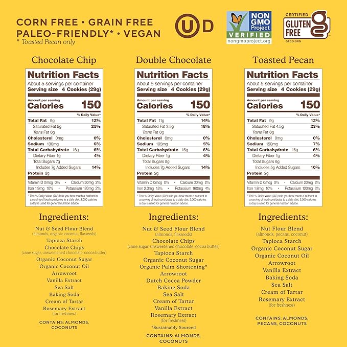 Simple Mills Almond Flour Crunchy Cookies Variety Pack (Chocolate Chip, Double Chocolate Chip, Toasted Pecan) - Gluten Free, Vegan, Healthy Snacks, Made with Organic Coconut Oil, 5.5 Ounce (Pack of 3)