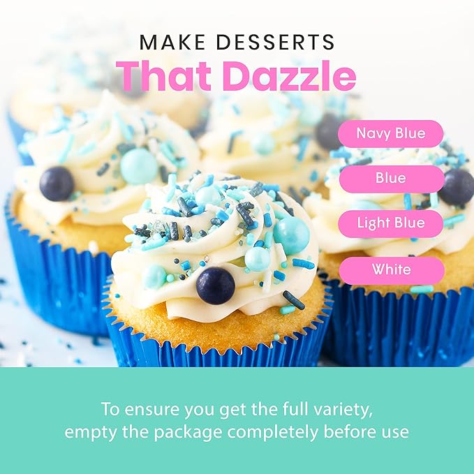 Sprinkle Pop Blue Ombre Sprinkle Mix| Monochromatic Blend of Blues & Navy Blue Sprinkles with White Pops| Undersea Themed Sprinkles Made In USA for Boy Gender Reveal Cakes Cookies Cupcakes Donuts, 2oz