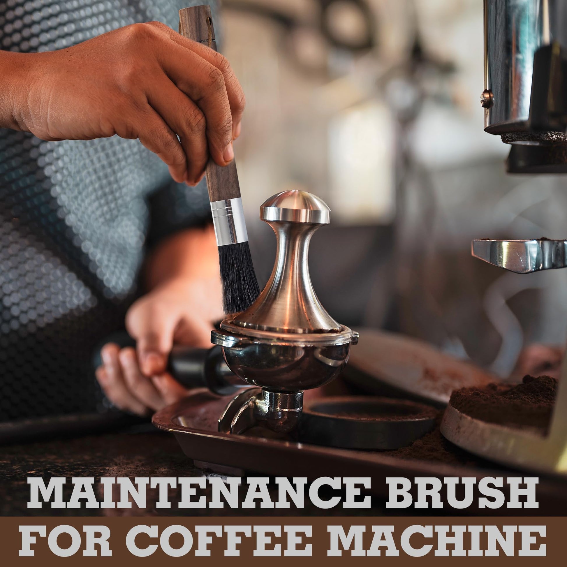 TAKAVU Coffee Grinder Brush, Natural Boar Bristle, Espresso Barista Cleaner